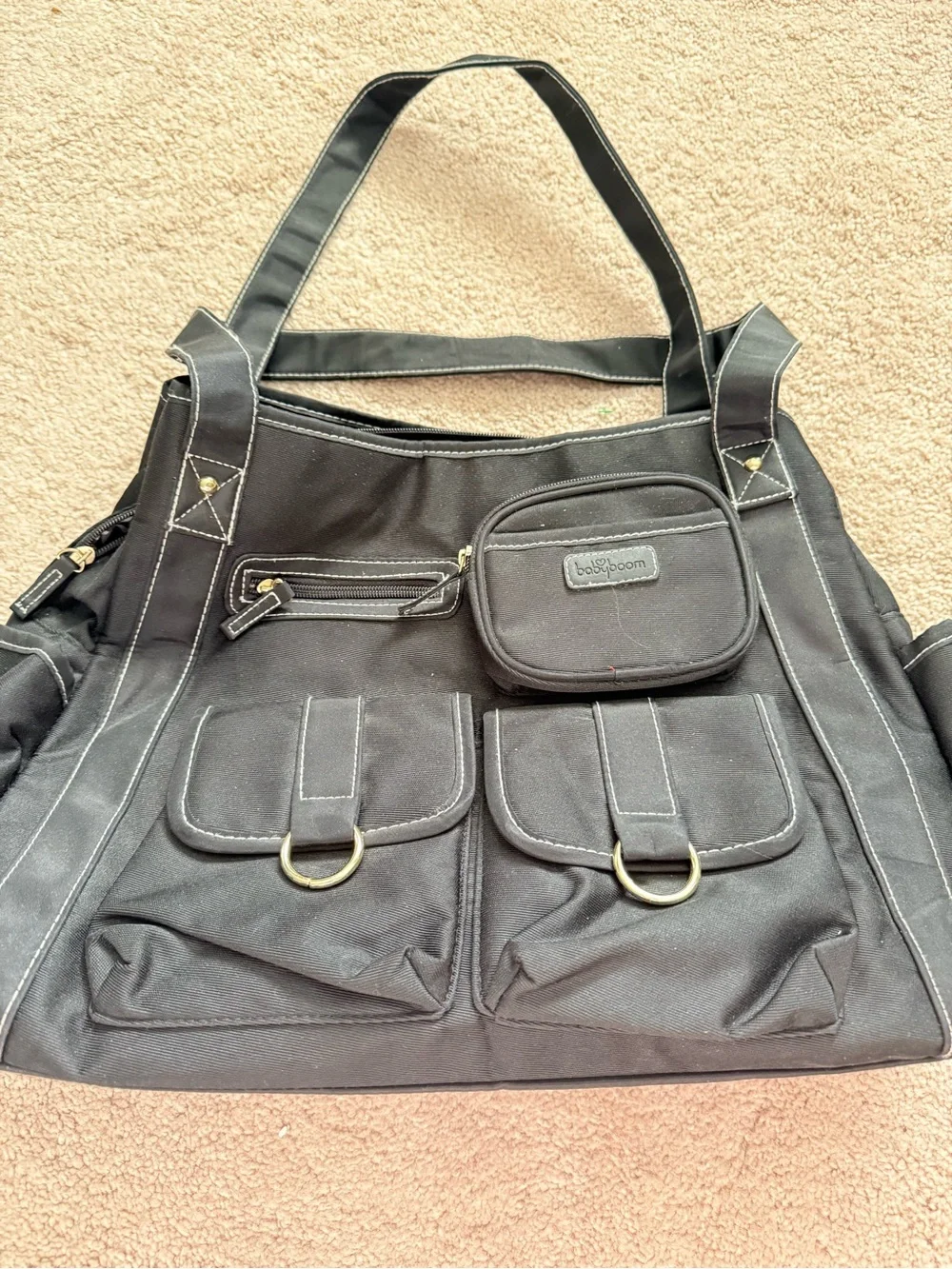black Baby Boom multi-pocket tote diaper bag